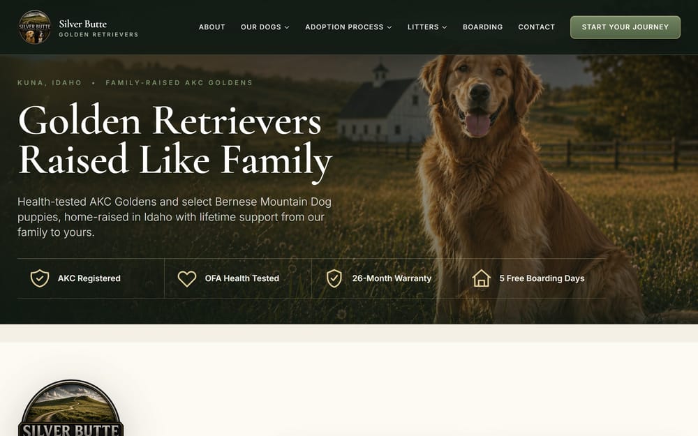 Silver Butte Golden Retrievers website, designed and built by Drawn In Code