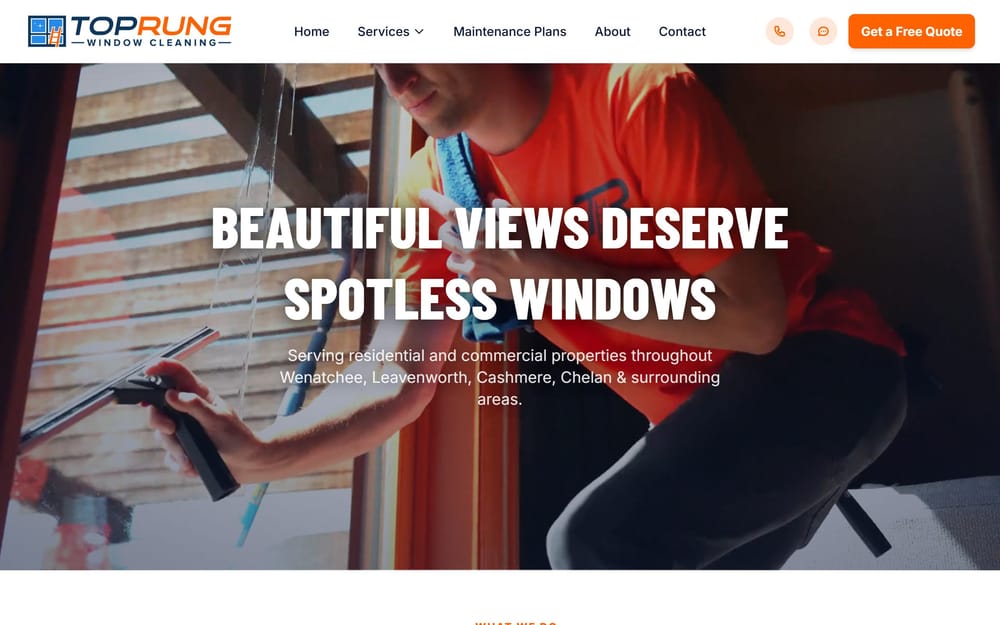 TopRung Window Cleaning website, designed and built by Drawn In Code