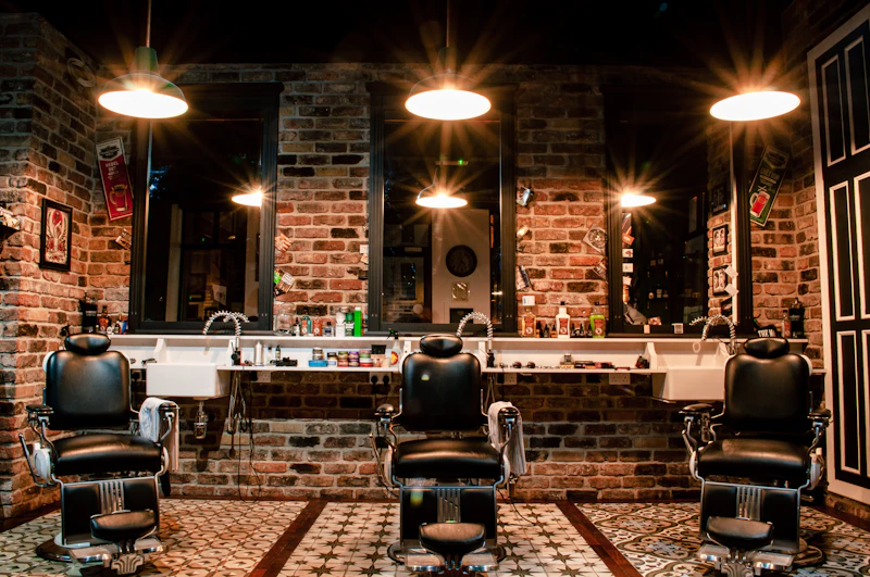 Warm barbershop interior with chairs