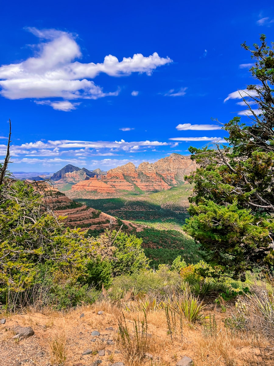 Panoramic view of Sedona valley and red rock mountains