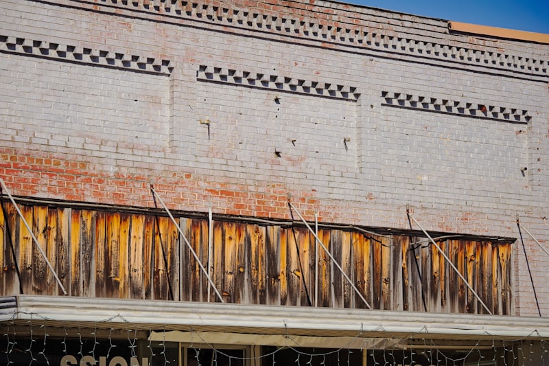 Weathered storefront with brick facade and vintage character