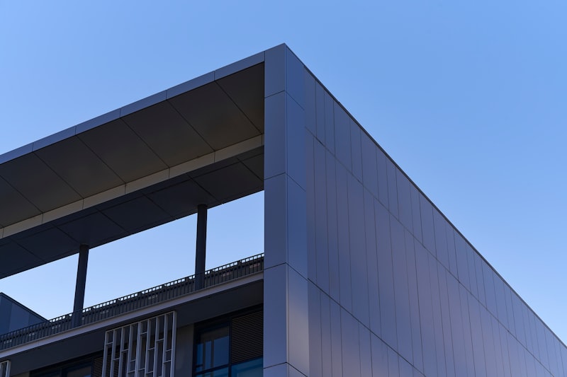 Angular modern building against desert sky