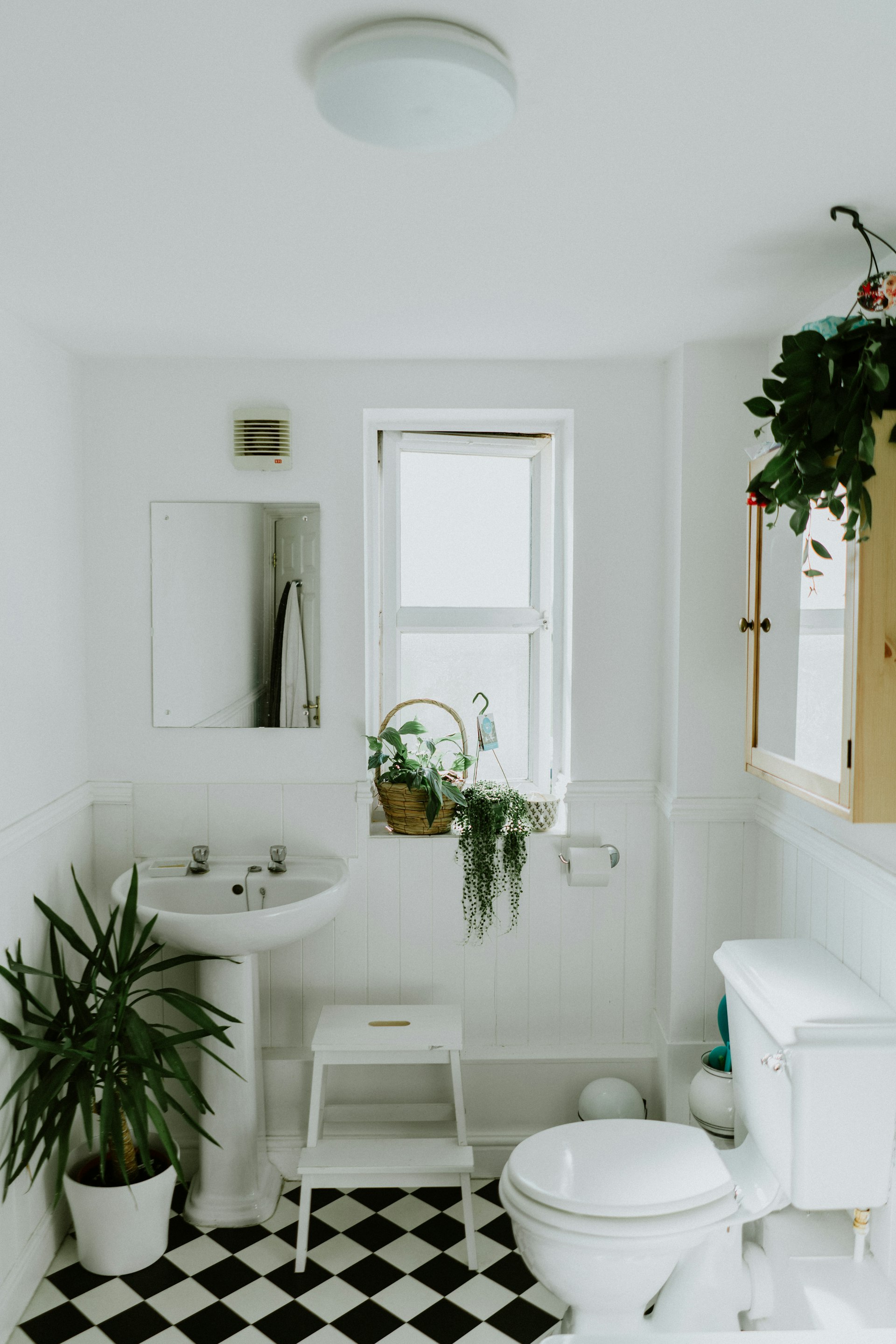 Bathroom with freestanding soaking tub and skylight