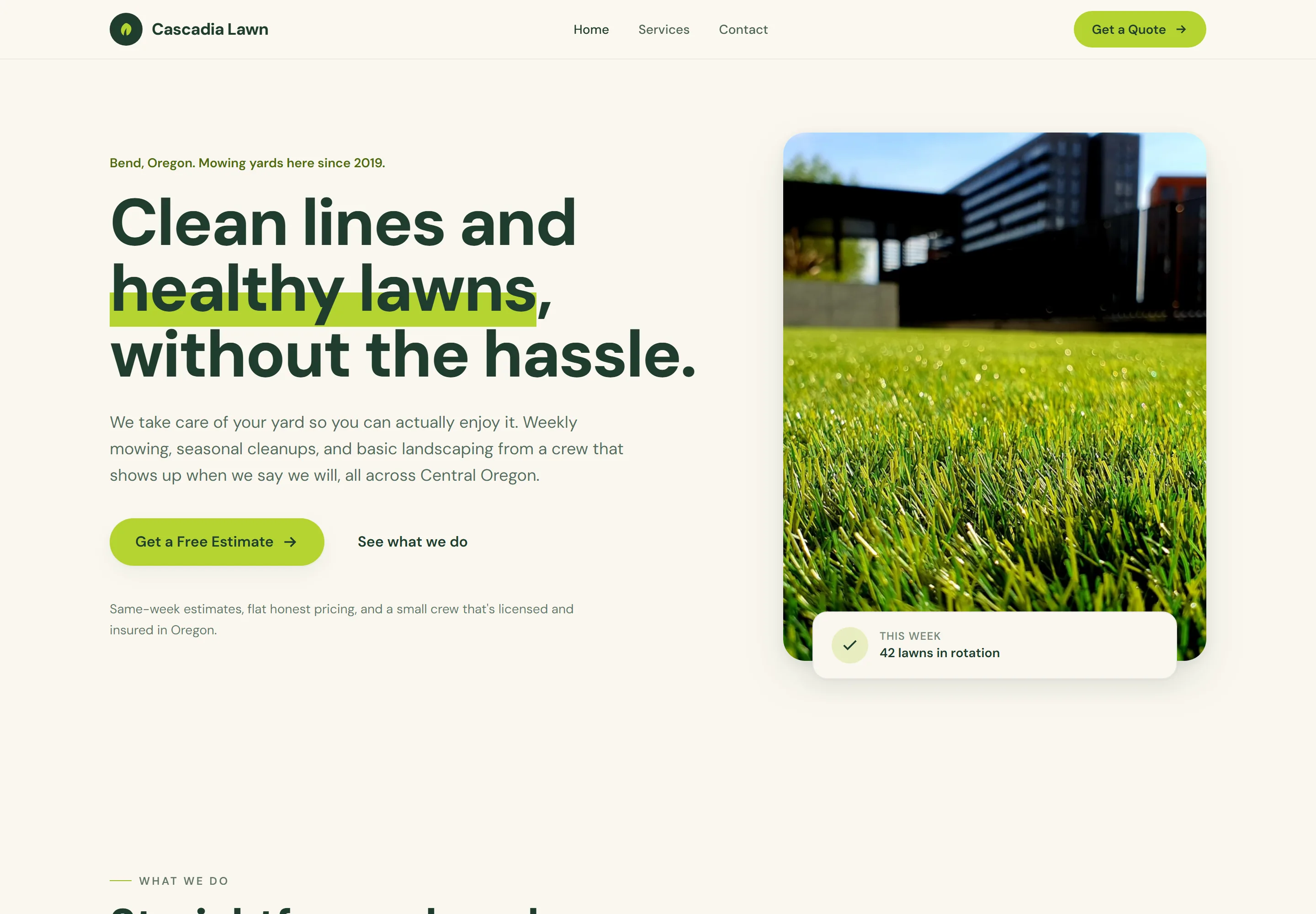 Cascadia Lawn and Yard Co. website preview