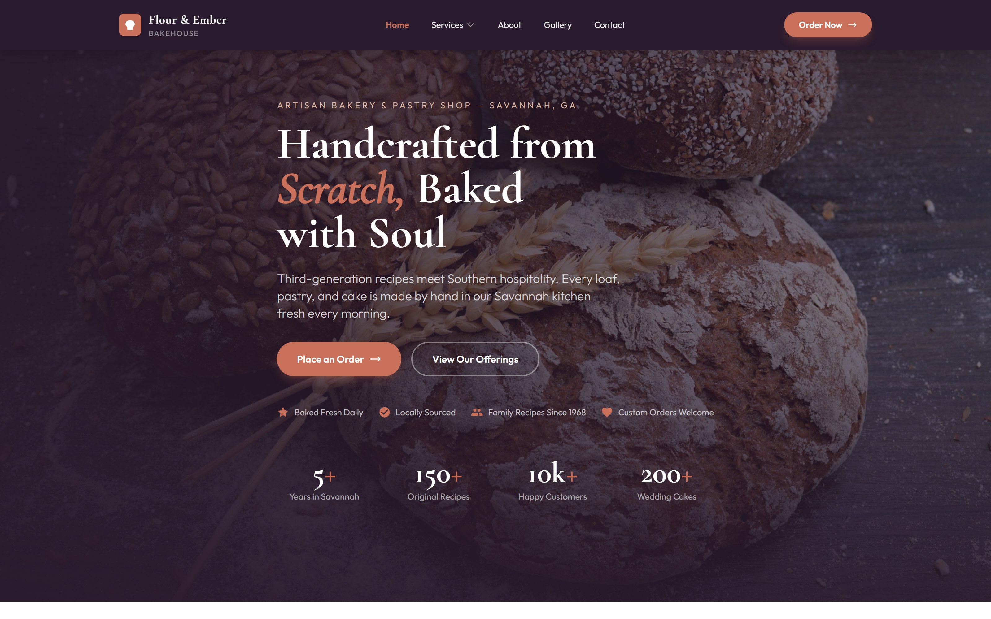 Flour and Ember Bakehouse website preview