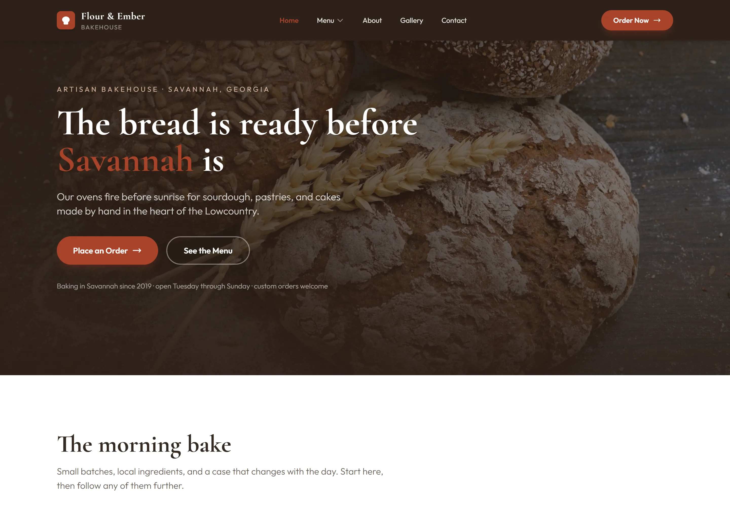 Flour and Ember bakery website preview